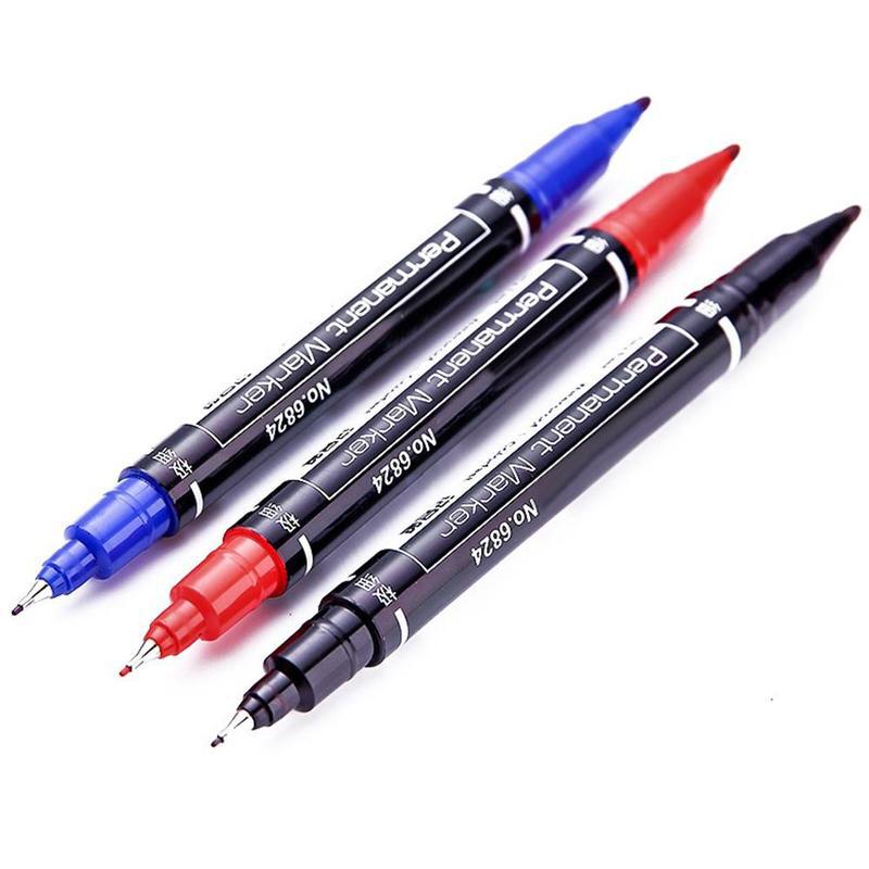 Twin Tip Permanent Markers, Fine Point, ( Black, Blue, Ink, 0.5mm-1mm ) Office Red Stationery Supplies Highlighter U3O9: 3pcs