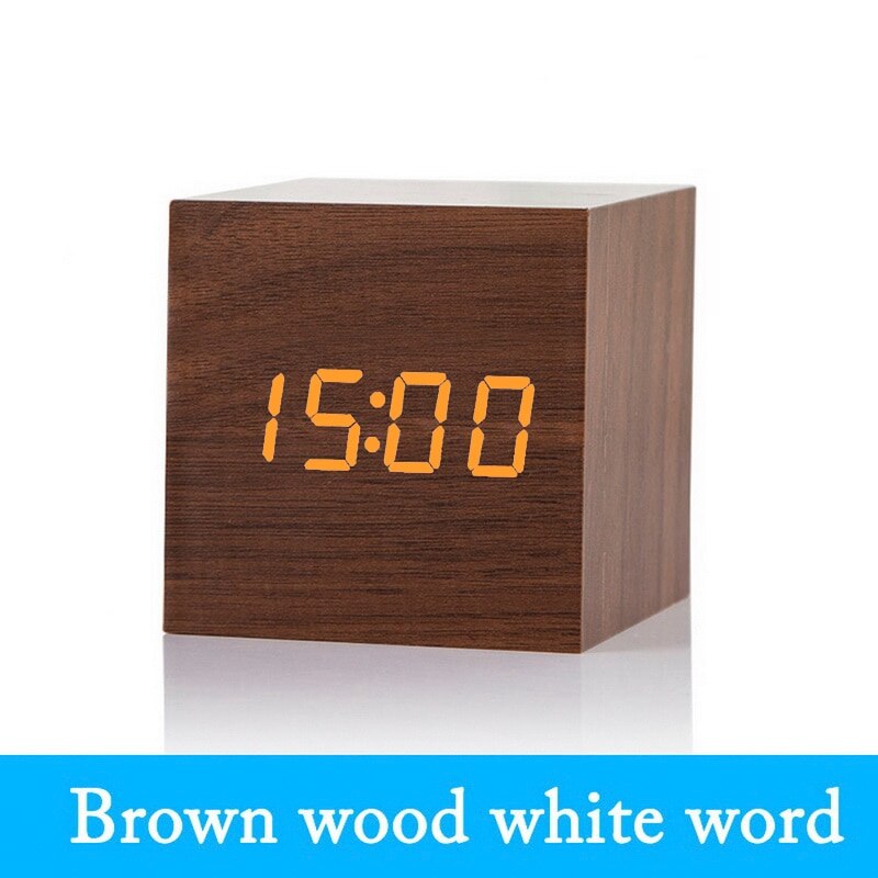 Kleine Quadrat Digitale Holz LED Wecker Holz retro glühen Uhr Schreibtisch Tabelle Dekor Stimme Kontrolle Schlummern Funktion Schreibtisch Werkzeuge: G250511
