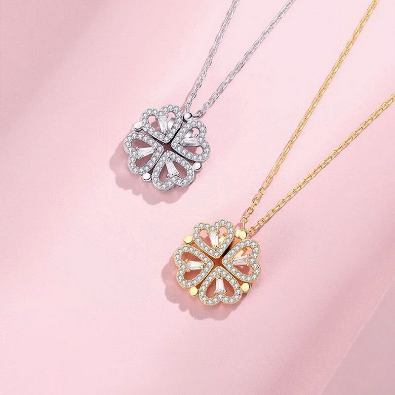 Love Clover Necklaces for Women Couple Pendants Gold Plated Choker Trend Retro O Chains Jewelry Aesthetic Valentines Day