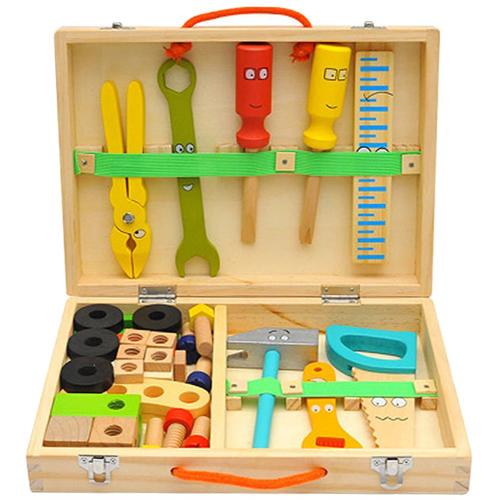 Kids Tool Set Cartoon Kleurrijke Houten Opbergdoos Bouw Speelgoed Diy Reparatie Leren Toolbox Voor Thuis Kinderen