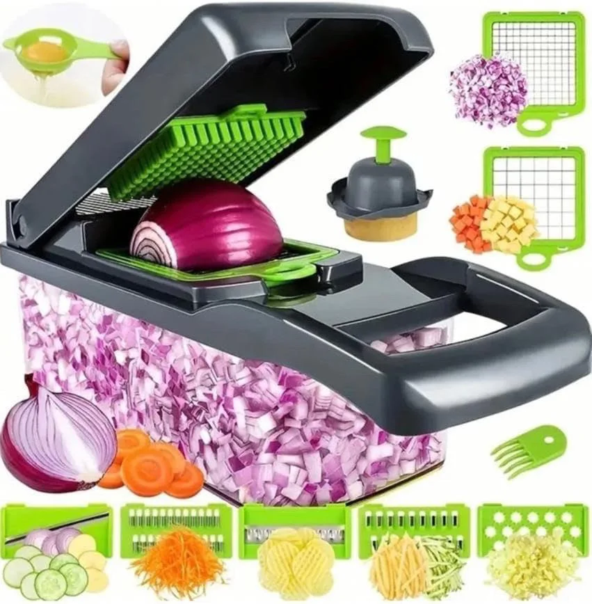 Multifunctional Vegetable Chopper Handle Food Grate Food Chopper Vegetable Slicer Dicer Cut 14/16 in 1 Kitchen Items Cocina: Light Grey