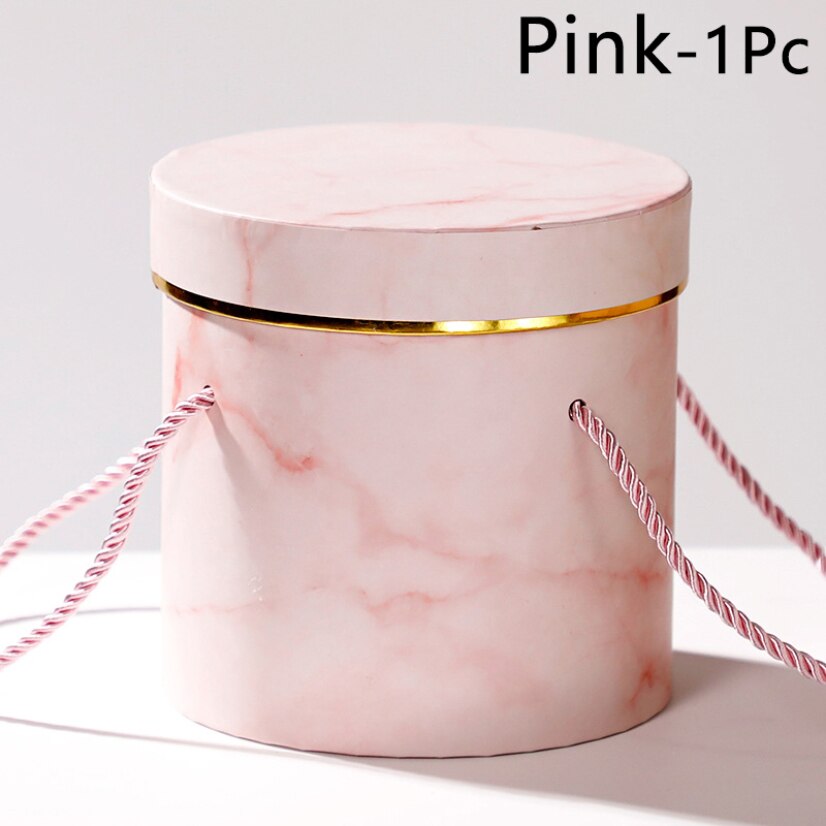 Boîte à fleurs cylindrique, boîte d'emballage de bonbons, seau de pâques Portable, rangement de fleurs, saint-valentin, boîte en carton pour mariage: Pink Box