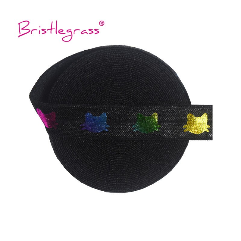 Bristlegrass 5 yard 5/8 " 15mm regenboog gouden kat folie print vouw elastiek voor spandex satijnen band haarelastiek hoofdband jurk naaien: Regenboogzwart