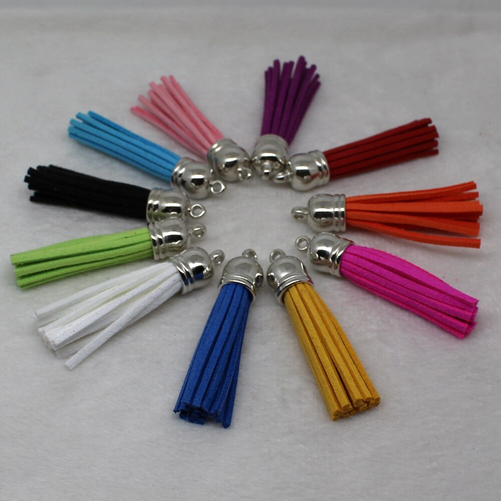 58 mm kwastjes van suèdemix voor sleutelhangers, sieraden, mobiele telefoonbandjes, , 50 unids leren kwastjes, doe-het-zelf accessoire