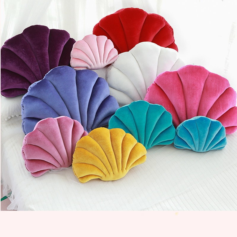 Schelp fluwelen rug schelp gevuld pluche kussen thuis thuis bed bank kussen decoratie pluchen speelgoed