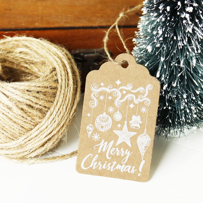 50 st god jul kraftpappersetikett tack papper hängetikett etikett för kartong papperspåse inslagning av kläder plaggetiketter