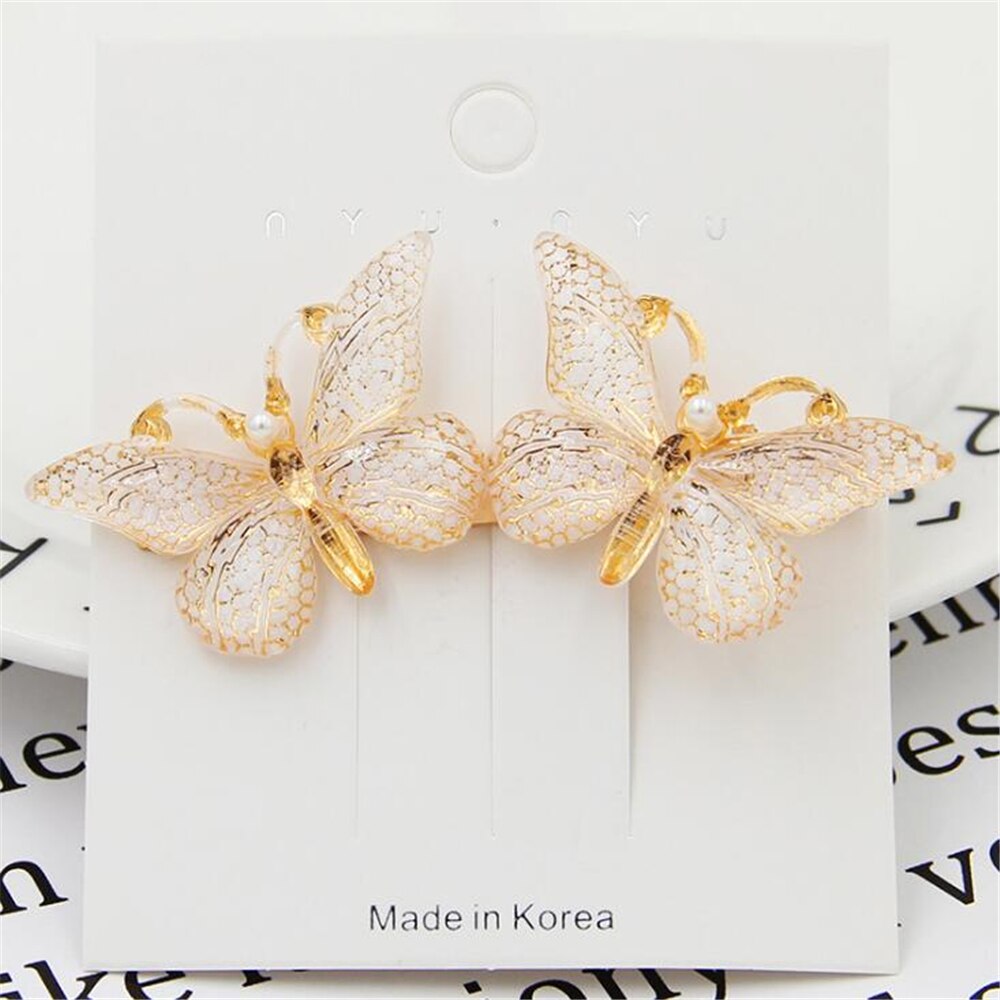 Barrettes pinces à cheveux papillon pour filles, épingles à cheveux en métal acrylique, épingles à cheveux coréennes pour femmes, accessoires: B-White