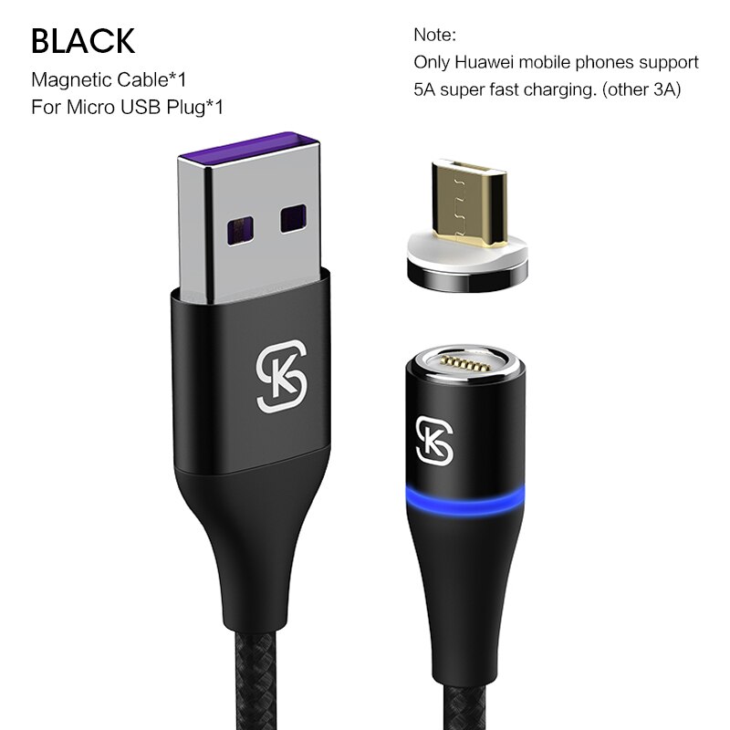 Sikai cabo usb carregador rápido 3 em 1 5a, cabo de carregamento rápido e magnético para huawei honor view 20 usb c 5a qc4.0 para honor 10 30pro: Black for micro