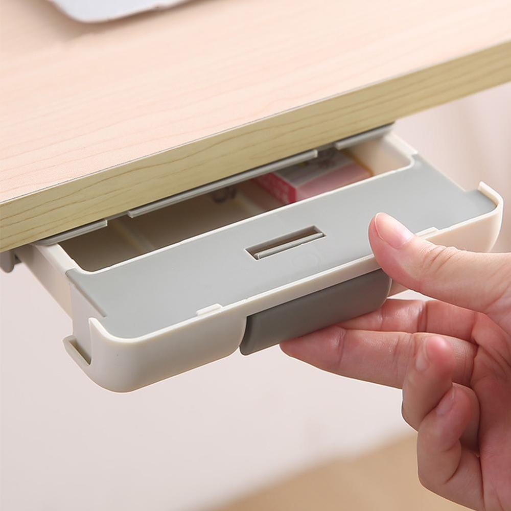 Hidden Table Under Paste Plastic Desk Organizer Memo Case Desk Divider Drawer Pen Stationery Storage Decor Box Sticky Stati W8S7