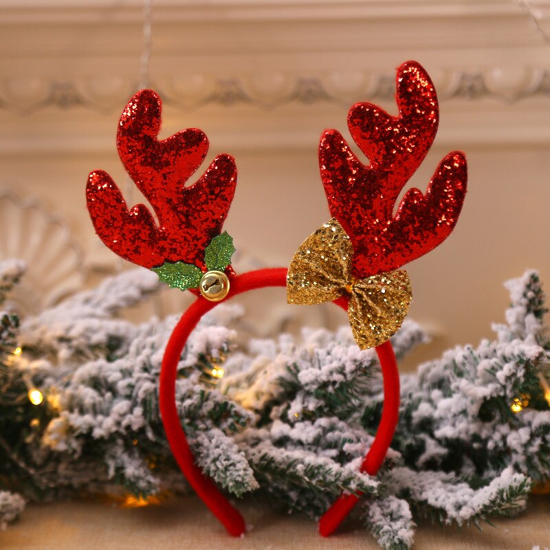 Jul pandebånd gevir xmas børn fancy kjole hovedbeklædning paillet bowknot fest dekoration rød guld: Rød