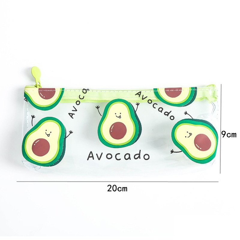 Söt kawaii tecknad avokado penna väska mini pvc transparent brevpapper förvaring för pojke flicka student skolmaterial: Stor avokado