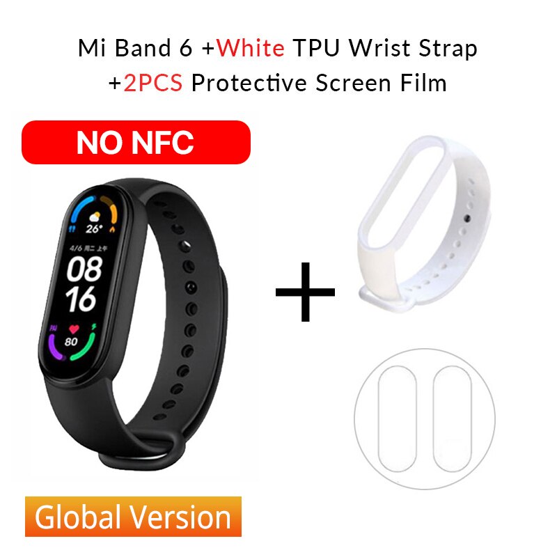 Global Version Xiaomi Mi Band 6 Smart Bracelet Blood Oxygen Heart Rate Miband 6 Fitness Traker Bluetooth Waterproof Smart Band: GNxWhite(no nfc)