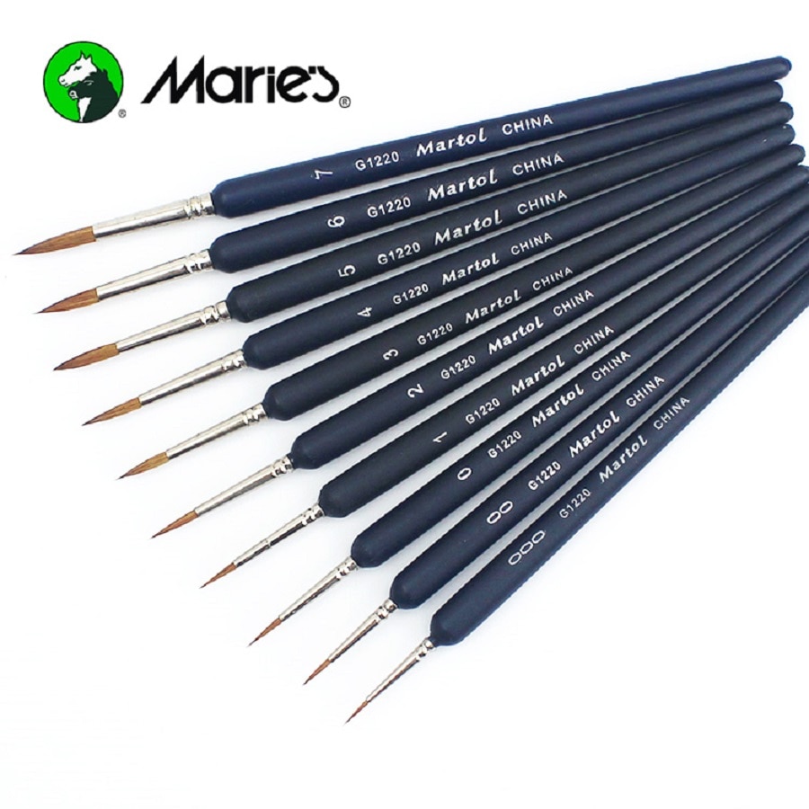 Marie 'S Wezel Haar Penselen Aquarel Acryl Olie Fijne Haak Lijn Pen Scriptliner Borstel 10 Pcs