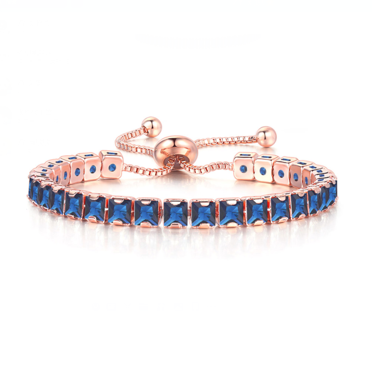 Pulseras de tenis ajustables para mujer, cadena de cristal de circonia brillante azul en la mano, pulsera con dijes para mujer, joyería de tendencia, para niña: Cobalto violeta