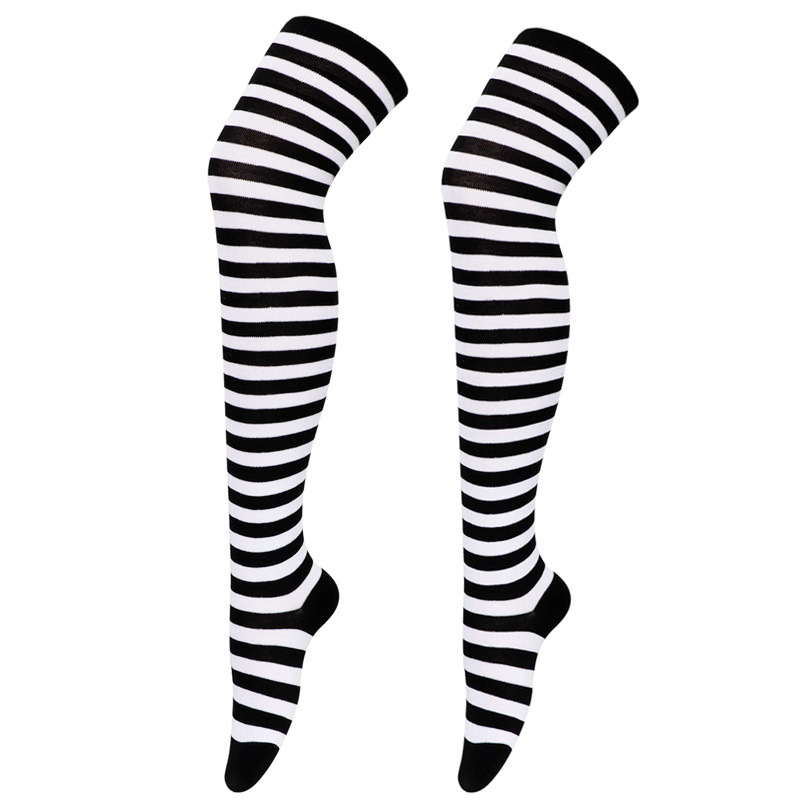 Calze a righe colorate Calzini sopra il ginocchio giapponesi Moda donna Mantieni caldi Soks Calze lunghe sottili sexy Calze a righe bianche nere: Argento