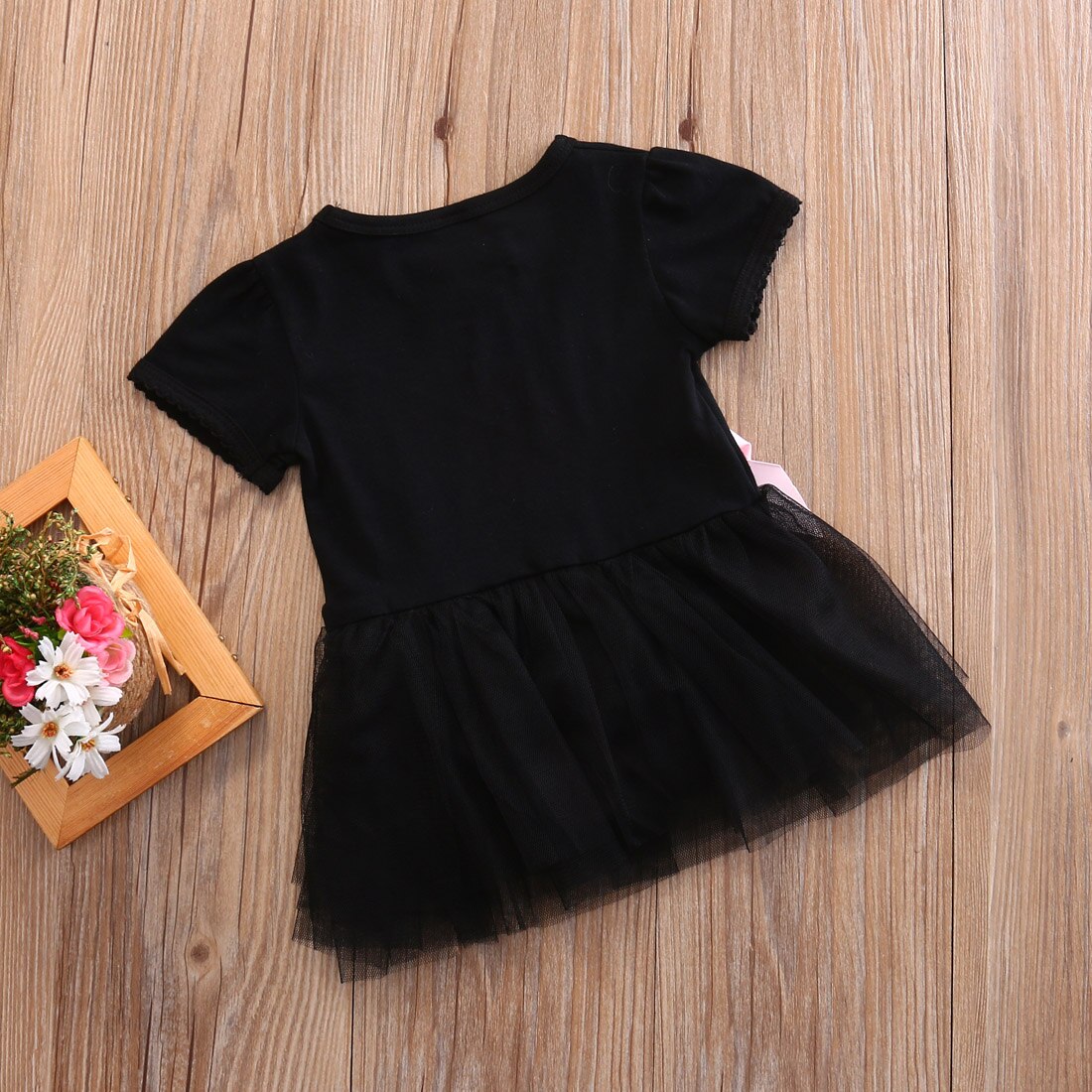 My Little Black Dress Infant Baby Girls Short Sleeve Tutu Dress Lace Bowknot Mini Party Dress