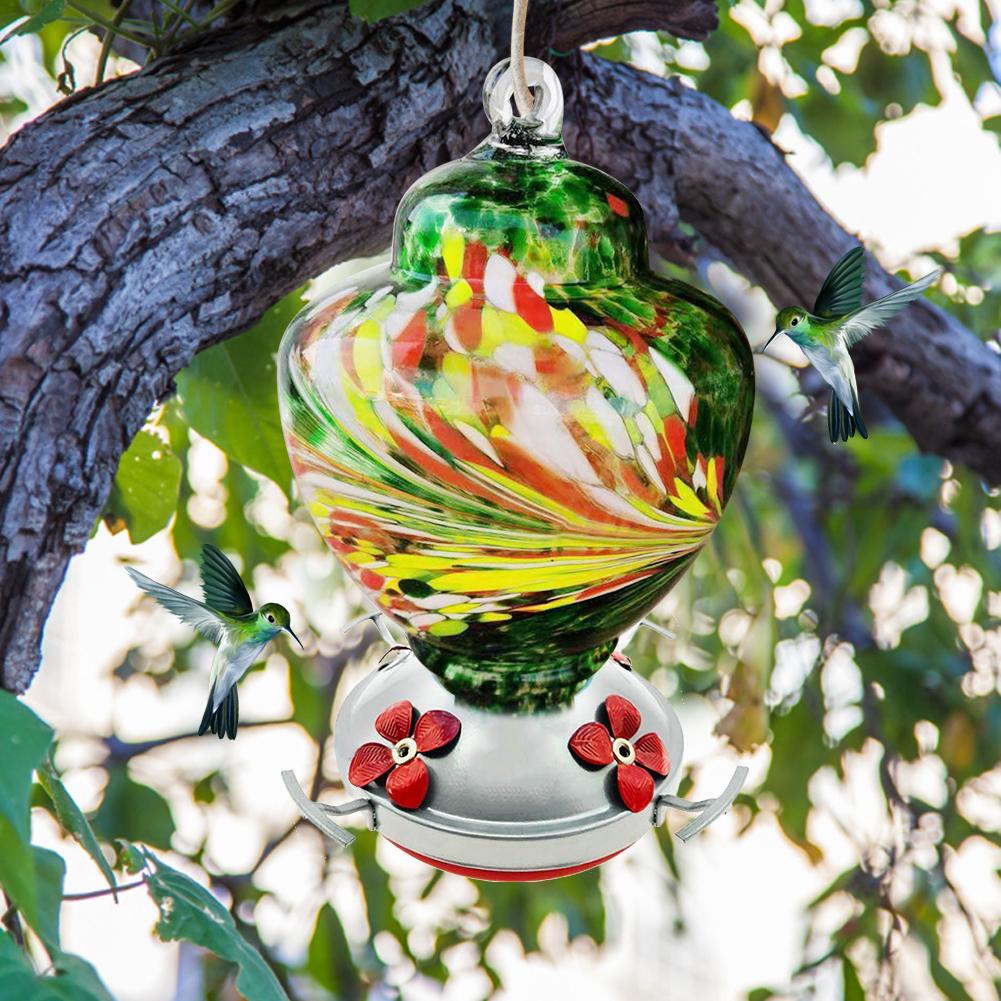 Bird Water Feeder Bottle Hanging Hummingbird Feeder Garden Outdoor Painted Flower Iron Hook Bird Automatic Feeder Water Feeder