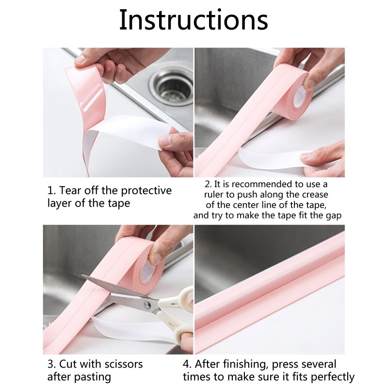 Home Kitchen Waterproof Anti-moisture Self Adhesive Stickers Bathroom Wall Corner Line Sink Wash Basin Tape Sealing Decal