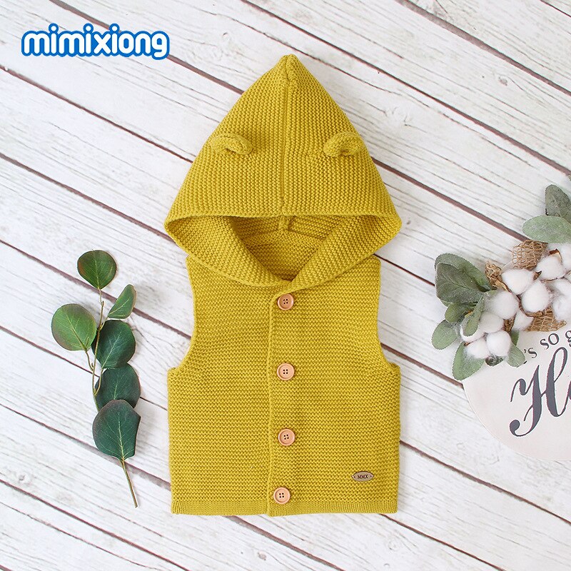Chalecos de punto para bebés y chalecos de para niños suéteres chaleco con capucha ropa infantil: Yellow / 12-18M