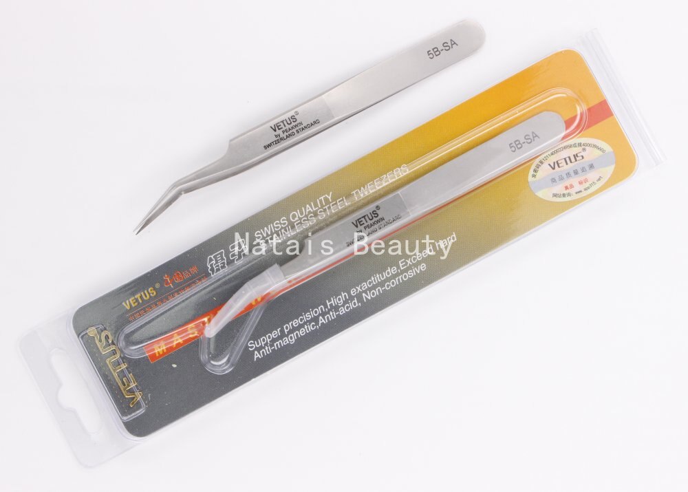 10pcs/lot VETUS stainless steel precision tip tweezers 2-SA eyelash beauty tools best: 5B-SA