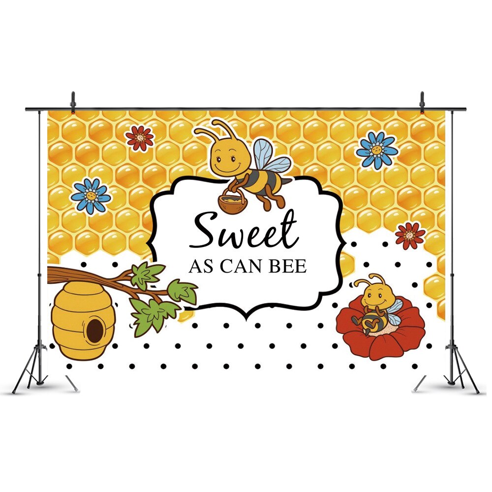 Happy Birthday Party Backdrop Cute Bee Photography Background Photo Booth Studio Decor