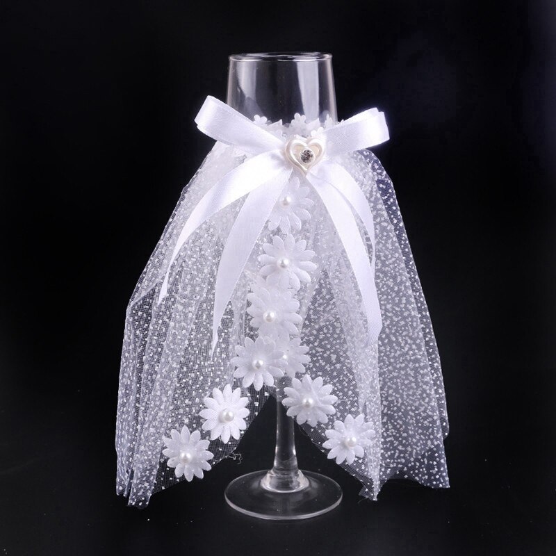 mariée et marié robe en dentelle Champagne flûtes de mariage ensemble de verres tasse grillage gobelet mariage maison hôtel décoration