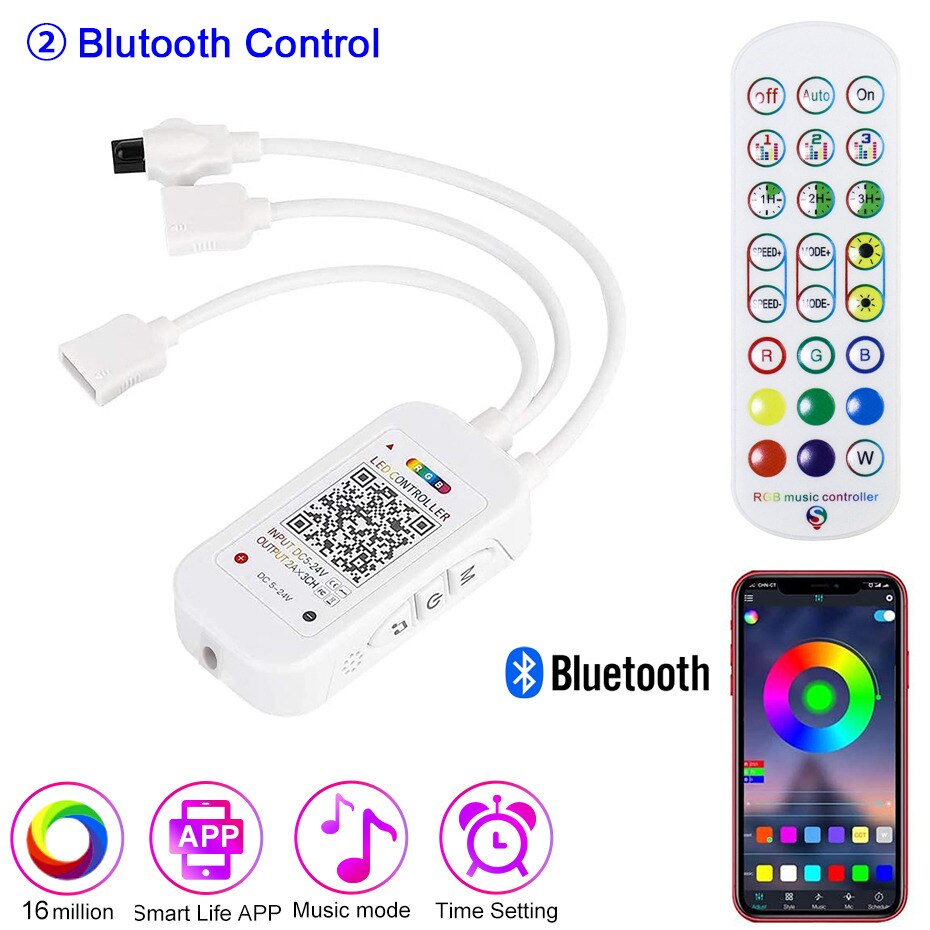 RGB Controler For 12V RGB Led Strip Light 4 Pins Infrared or Bluetooth or WiFi Tuya Controller With 24 Key 44Keys Remote Control