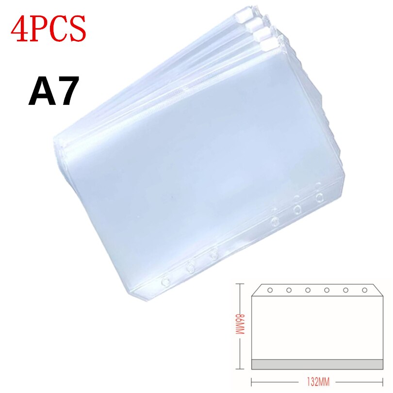 KDD Binder Pockets A5/A6/A7 Binder Loose Leaf Bag Clear Zipper Folders For 6-Ring Notebook Binder Pouch Document Filing Bags: A7 4PCS