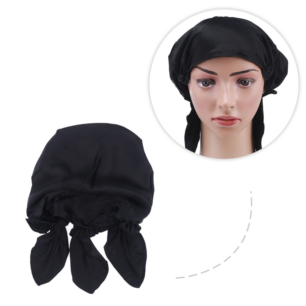 Mulberry Silk Night Sleeping Cap Long Hair Bonnet Smooth Soft Hat for Women Girls(Black): Black
