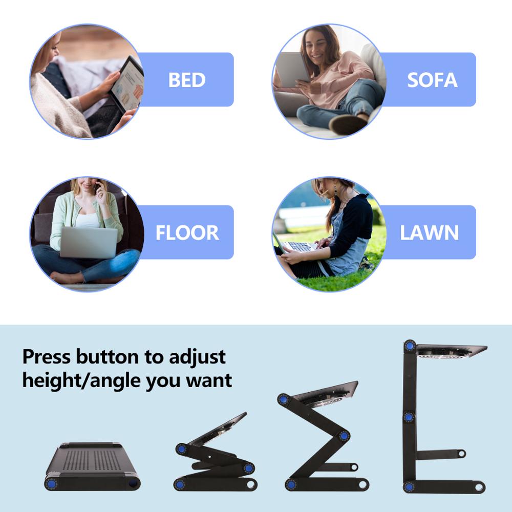 Laptop Table Folding Aluminum Computer Desk Adjustable Bed Sofa Office Notebook Table Dual Cooling Fan PC Stand With Mouse Pad