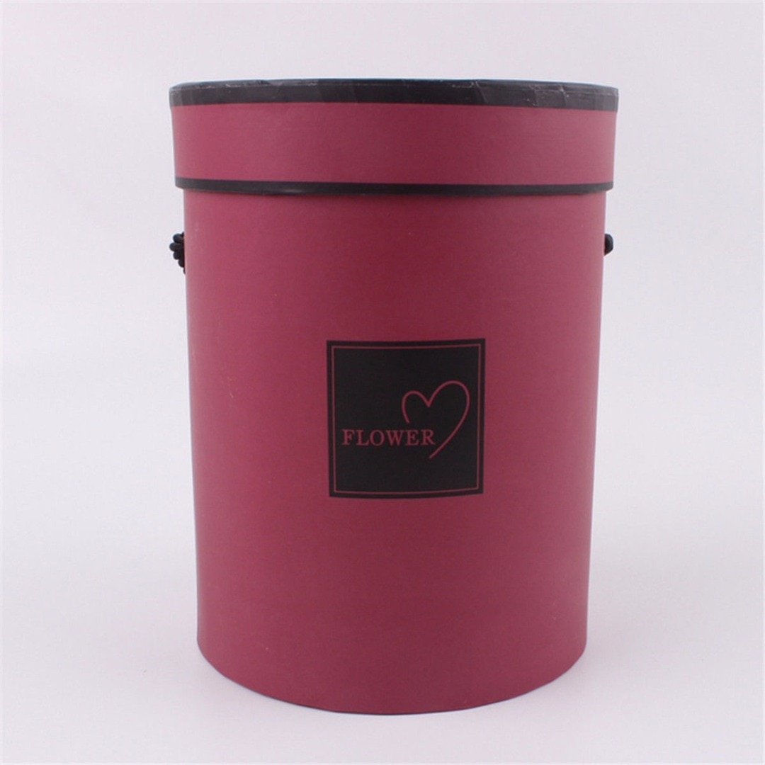 1Pc Handheld Round Flower Bouquet Boxes Living Vases Florist Box Flower Plant Boxes D14*H18CM: Wine Red