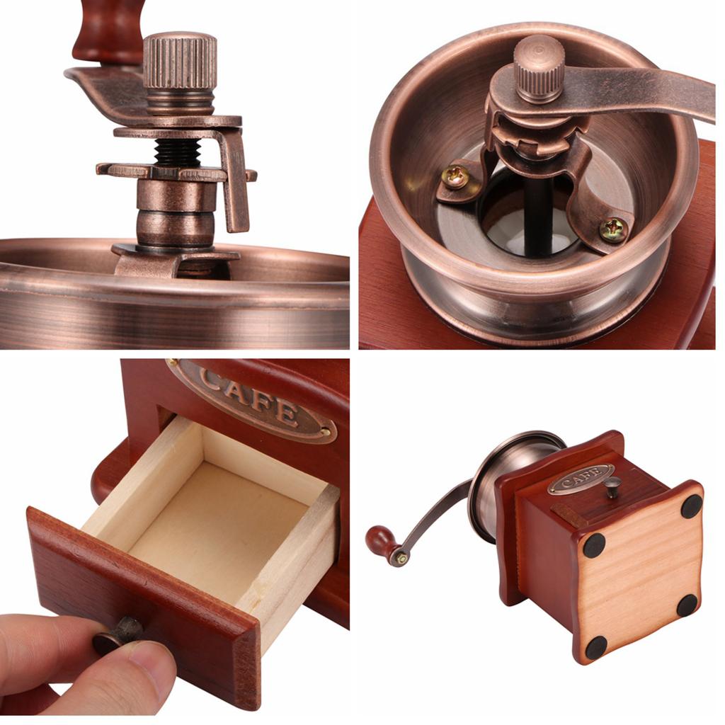 Houten Vintage Antieke Koffieboon Molen Bureau Hand Crank Manual Grinder Met Borstel Hand Koffiemolen