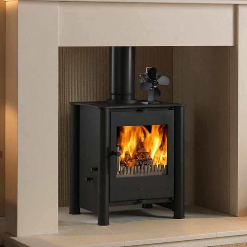 Built-in de Temperatura Lareira Fogão Alimentado Ventilador de Calor com Ventilador para Ventilador De Madeira Fogão Queimador de Madeira Log 4 Blade, Preto