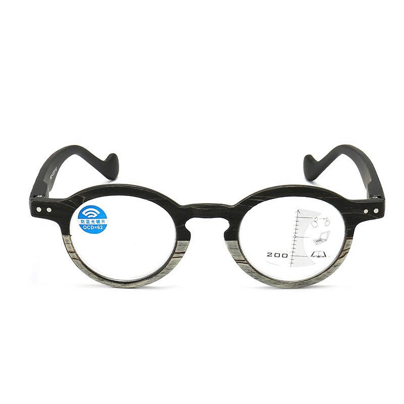 Zilead – lunettes de lecture progressives intelligentes + 1/+ ../+ 3.5, monture ronde en Grain de bois, hypermétropie simple