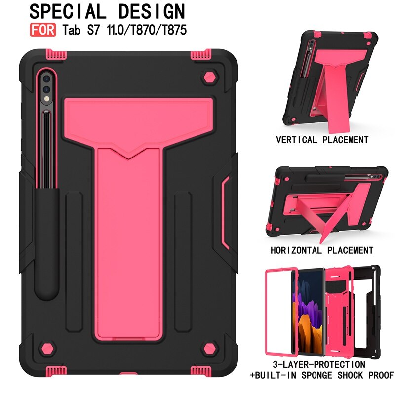 For Samsung Galaxy Tab S7 S 7 T870 T875 11 inch Case Kids Safe Hybrid Stand Full Body Silicon Hard Plastic Kickstand Cover Funda: Black Rose