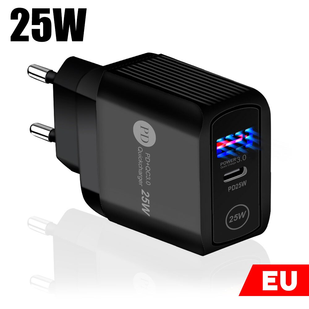 25W ładowarka do telefonu iPhone 13 Pro Max 12 11 8 plus XR X SE iPad Apple Watch iPad PD QC 3.0 typ C ładowarka ścienna do Samsung: EU Black