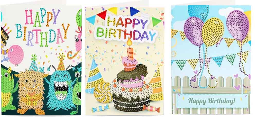 Cartes de vœux joyeux anniversaire diamant peinture | Rond 5d, kits de cartes de vœux, peinture diamant, broderie diamant, 13x18cm: Mix1 3pcs