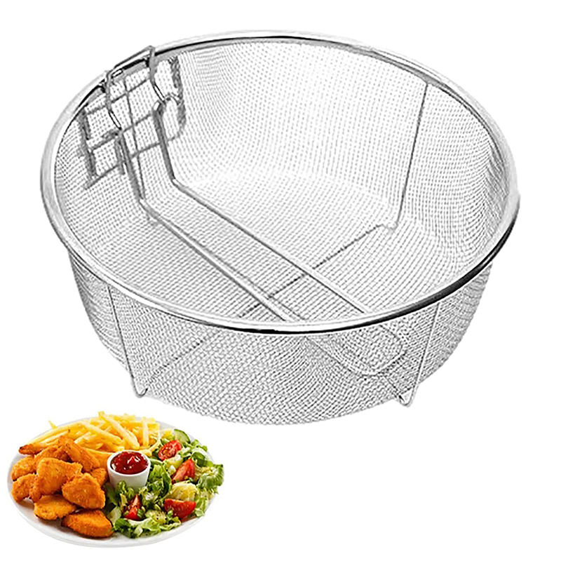 Cesta de batatas fritas em aço inoxidável com alça, filtro fritadeira, branqueamento Skimmer para cozinha