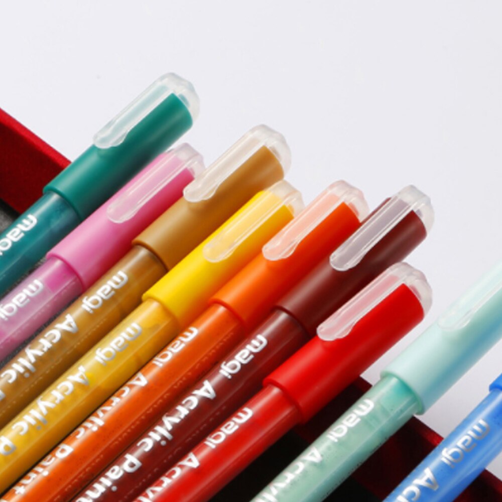 12 Acrylic Pens Permanent Marker Pen 2cm Water-Based Sketch Stationery Painting Crafting Set DIY Album Graffiti Pen