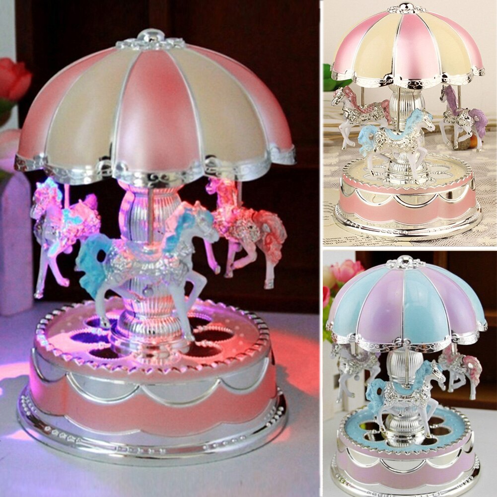 Battery Powered LED Carousel Music Box Birthday Unisex Home Decor Toy Party Baby Room Wedding Romantic Desktop Game