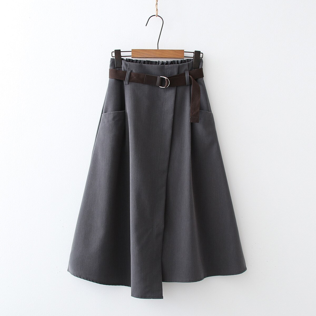 H.sa Preppy Style Girls Women Spring Summer Solid Black Split High Waist Tunic Long A-Line Skirts jupe longue femme: SZJT261  Grey