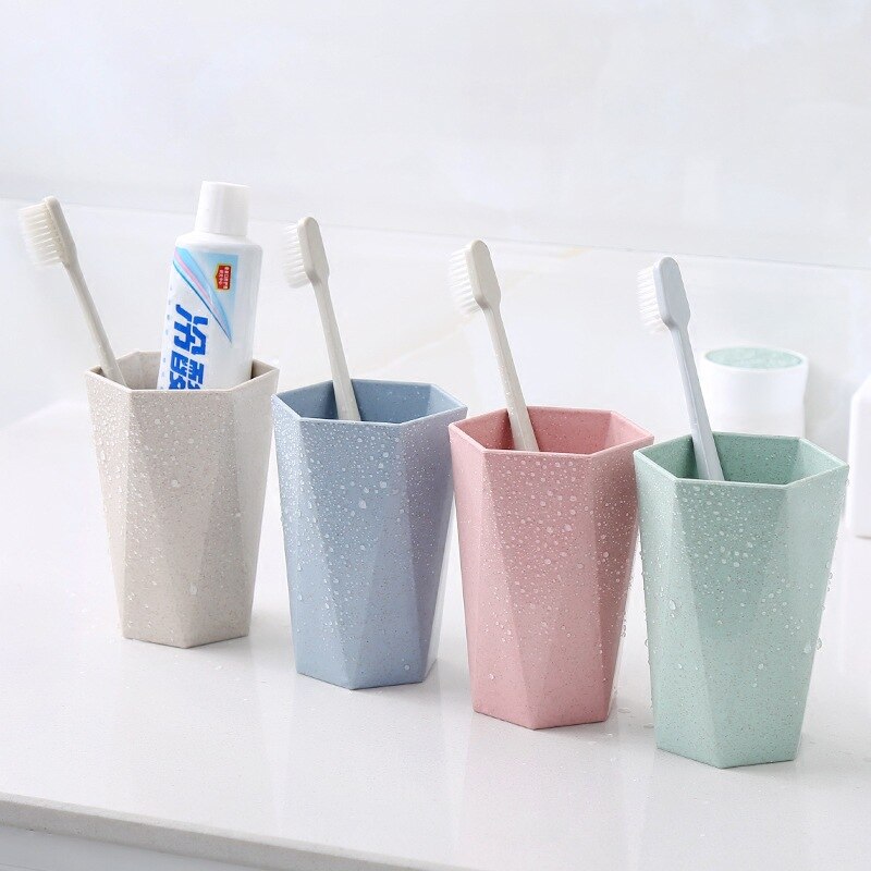 Halm kop vask diamant form husstand badeværelse enkle diamant børstning kopper par tand cylinder mund tand kop