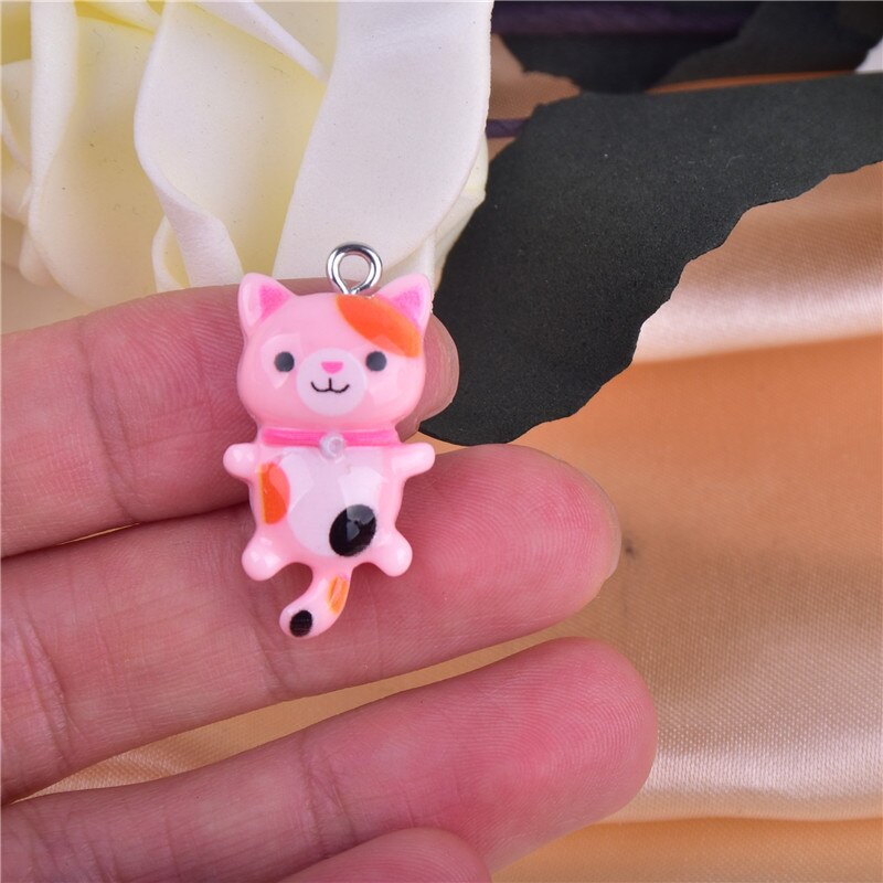 10pcs/pack Kawaii Cat Charms Pendants for Jewelry Making Animal Resin Charms Jewlery Findings DIY Craft: pink