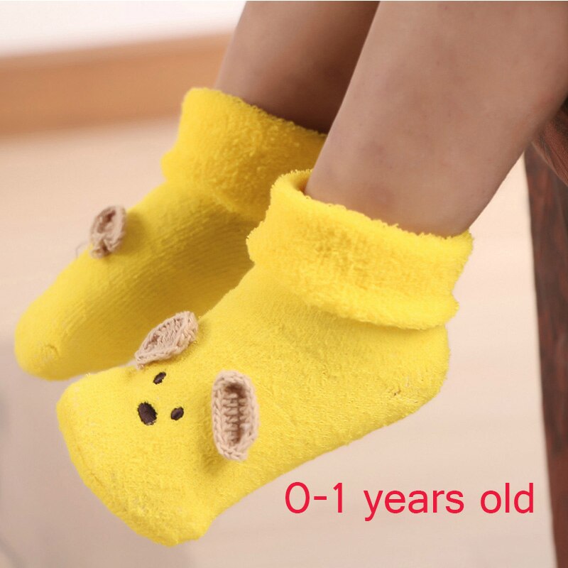 Leuke Baby Sokken Cartoon Dieren Peuter Jongens Meisjes Sokken Herfst Winter Warm Anti Slip Vloer Sok Badstof Handdoek Sokken: 0-1Y yellow