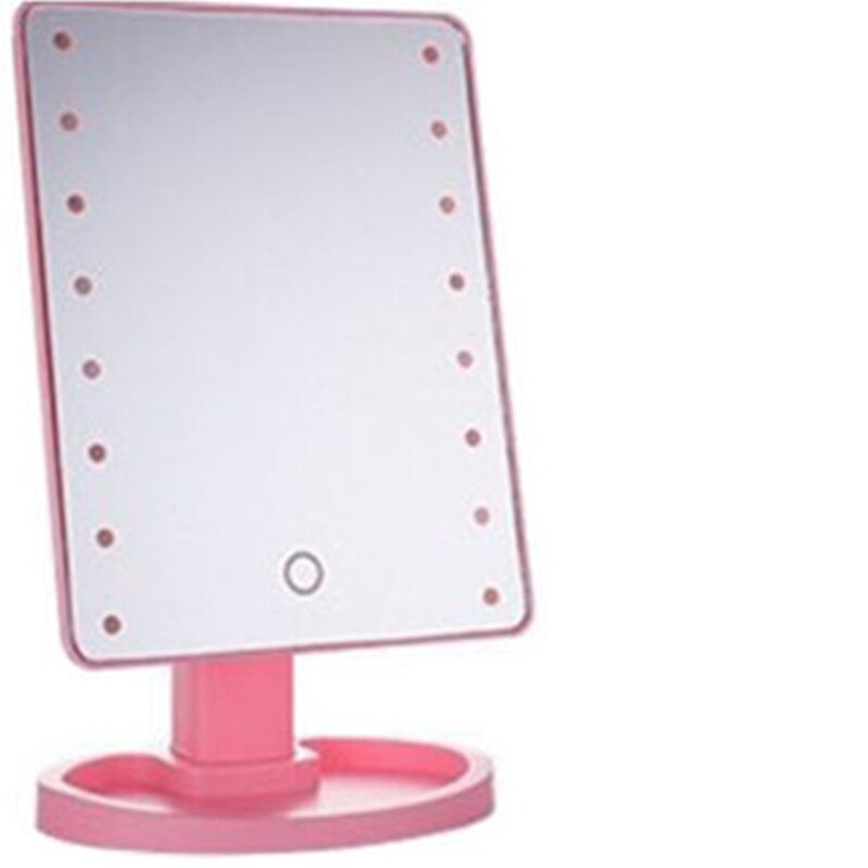 Espejos de maquillaje profesionales con luz LED rosa, luz LED ajustable, espejos de pantalla táctil 16/22, belleza, espejos, cepillo de pestañas: 16LED pink