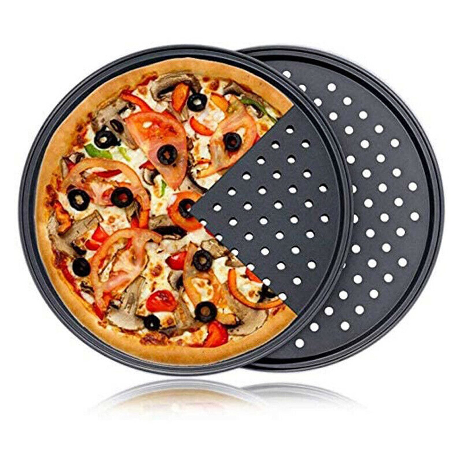 32cm non-stick baking tool round carbon steel punching pizza mold baking tray (12 inch) pizza pan non-stick coating#40