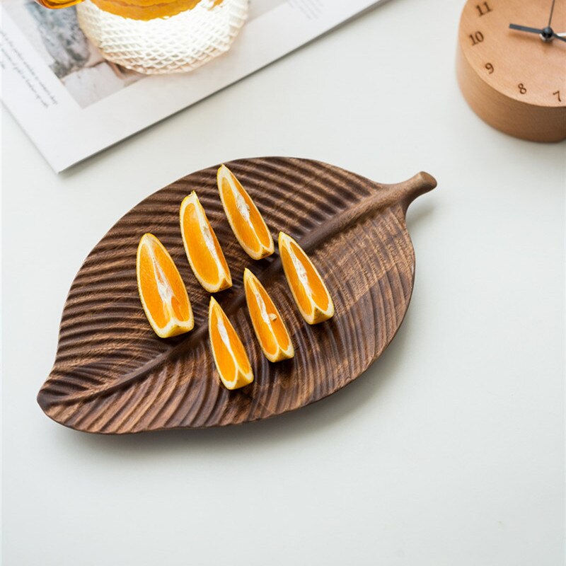 Plato de Pan de madera con forma de hoja, platos de frutas, platillo, bandeja de té, postre, cena, Pan, bandejas de almacenamiento de platos de madera