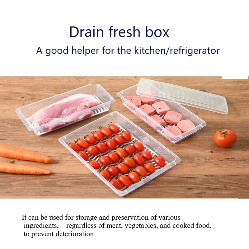 Freezer Refrigerator Organizer Trays Bins Pantry Cabinet Storage Box Fridge Fruits Vegetables Drain Containers Storage Baskets