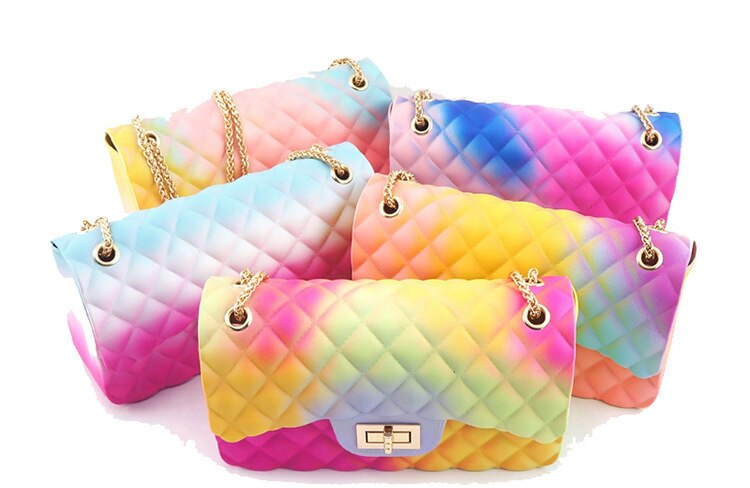 Colourful Matte Matte Diamond Gradual Change Colorful Jelly Bag Small Fragrance Wind Chain Woman Shoulder Crossbody Bag