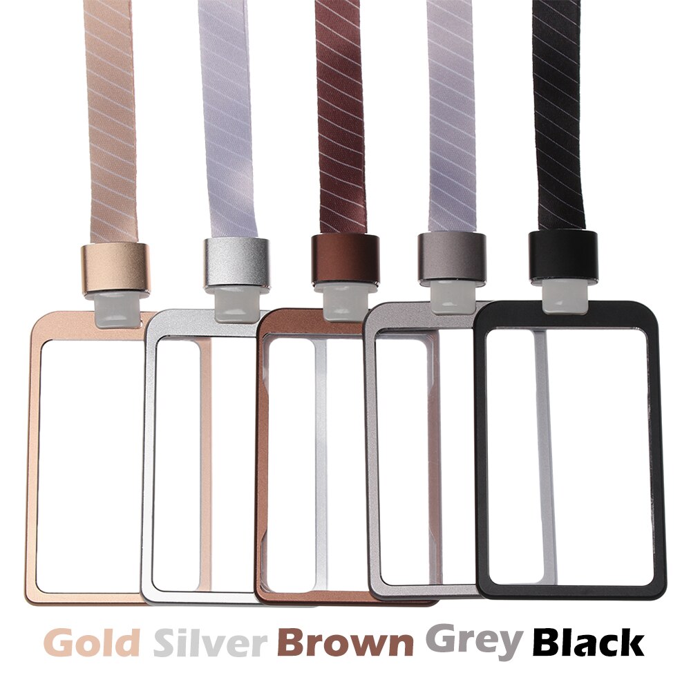 1pc ID Badge Holder Aluminum Alloy Metal Bus Work Business Exhibition Name Card Case School Office Supplies With Lanyard
